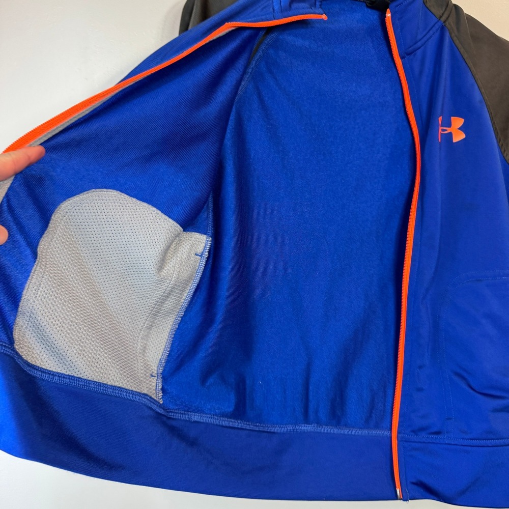 Under‎ Armour Boys Track Jacket Blue Grey Orange Full Zip YSM Small Sportswear - Picture 5 of 8